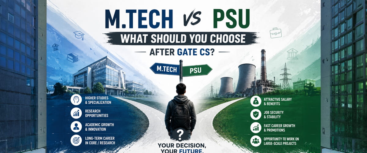 Decision tree comparing M.Tech and PSU career paths after GATE CS